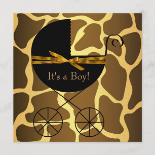 Gouden Bruine Koets Jongen Giraffe Baby Shower Kaart