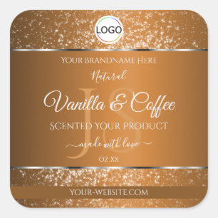 Gouden Bruine Logo Initialen Glitter Productlabels Vierkante Sticker