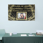 Gouden Bubbels Rays Aangepaste Foto Afstuderen Tek Spandoek (Beurs)