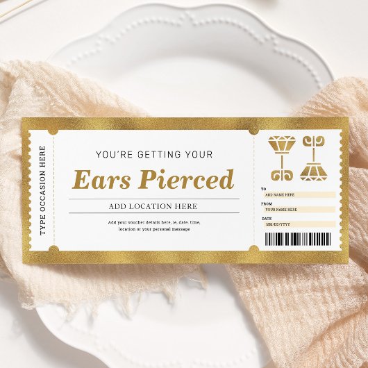 Gouden cadeaubon voor oor piercing kaart