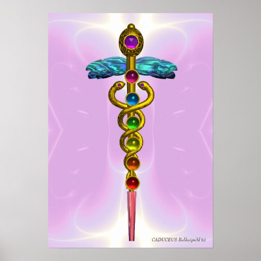 GOUDEN CADUCEUS 7 CHAKRA'S, Yoga, Medisch Licht Ro Poster (Voorkant)