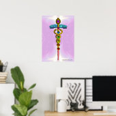 GOUDEN CADUCEUS 7 CHAKRA'S, Yoga, Medisch Licht Ro Poster (Thuiskantoor)