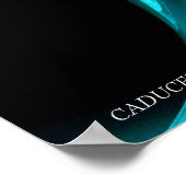 Gouden Caduceus en 7 Chakras in Blauwe Fractale Ro Poster (Hoek)