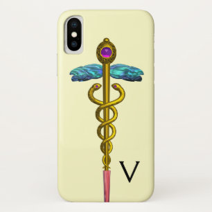 GOUDEN CADUCEUS MEDISCH SYMBOL MONOGRAM,Crème iPhone X Hoesje