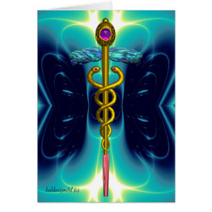 GOUDEN CADUCEUS MEDISCH SYMBOOL Aqua Blauwe Lichtg