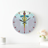 GOUDEN CADUCEUS Medisch Symbool Licht Teal Aqua Bl Grote Klok (Huis)