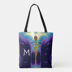 GOUDEN CADUCEUS MEDISCH SYMBOOL MONOGRAM, Paarse B Draagtas