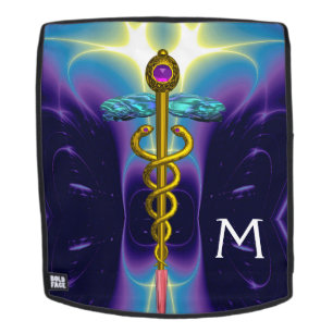 GOUDEN CADUCEUS MEDISCH SYMBOOL MONOGRAM, Paarse B Rugtassen