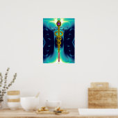 Gouden Caduceus Medisch Symbool Teal Aqua Blauwe G Poster (Keuken)