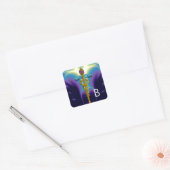 GOUDEN CADUCEUS MONOGRAM, Paarse Blauw Vierkante Sticker (Envelop)
