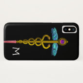 Gouden Caduceus Monogram ,Zwart Case-Mate iPhone Case (Achterkant (horizontaal))