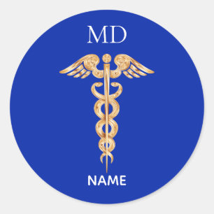 Gouden Caduceus Symbool & Medisch Dokter Monogram Ronde Sticker