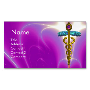 GOUDEN CADUCEUS SYMBOOL / Roze Fuchsia Turquoise B Visitekaartje Magneet