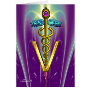 Gouden Caduceus Veterinair Symbool Blauw Paars