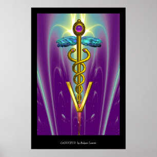 Gouden Caduceus Veterinair Symbool Blauw Paars Poster
