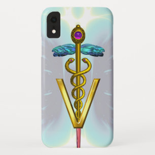 Gouden Caduceus Veterinair Symbool Lichtblauw Turq iPhone XR Hoesje