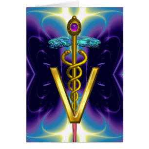 Gouden Caduceus Veterinair Symbool Paars Blauw