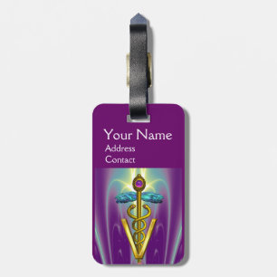 Gouden Caduceus Veterinair Symbool / Paars Groen Bagagelabel