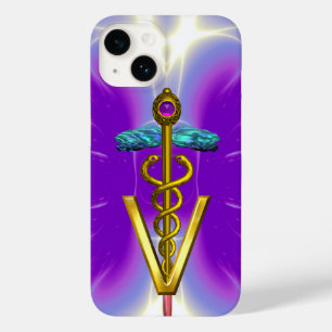 Gouden Caduceus Veterinair Symbool / Paarse Fuchsi Case-Mate iPhone 14 Hoesje