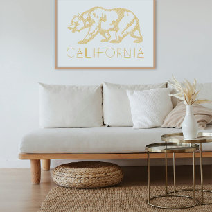 Gouden Californische Grizzlybeer Typografie Kunstp Poster
