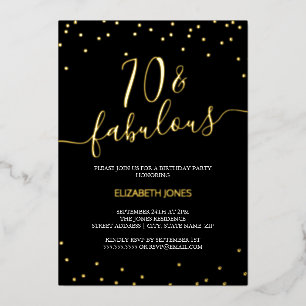 Gouden Calligrafie Confetti 70ste Verjaardag Fanta Folie Uitnodiging