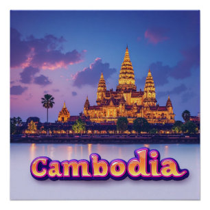 Gouden Cambodjaanse Tempel in de Schemering Perfect Poster