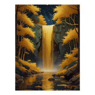 Gouden Cascade in het Glinsterende Woud Perfect Poster