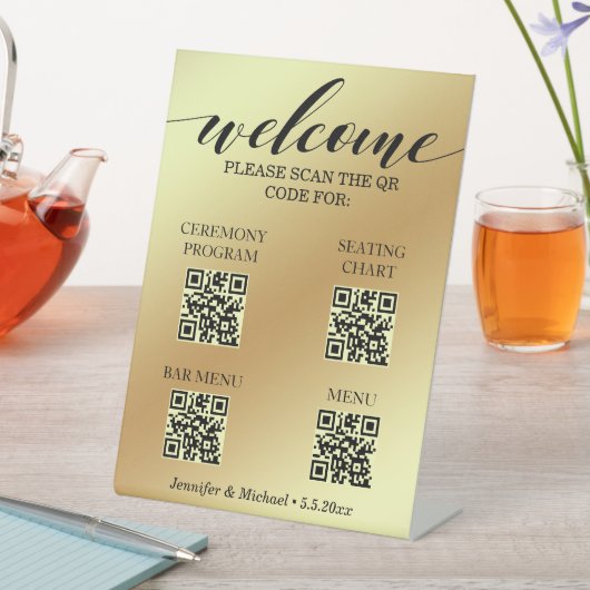 Gouden Ceremony&Seitting Chart&Bar Menu QR-code Reclamebord Met Voetstuk (Insitu)