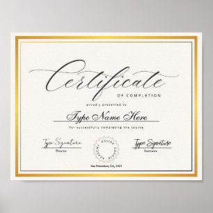 Gouden certificaat van voltooiing, diplomadiploma poster