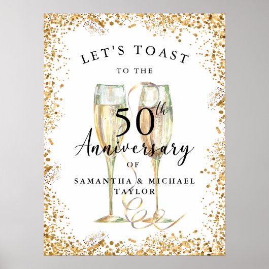 Gouden Champagne 50e bruiloft Jubileum Welkom Poster (Voorkant)