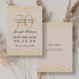 Gouden Champagne 70e verjaardag Save Date Confetti Kaart