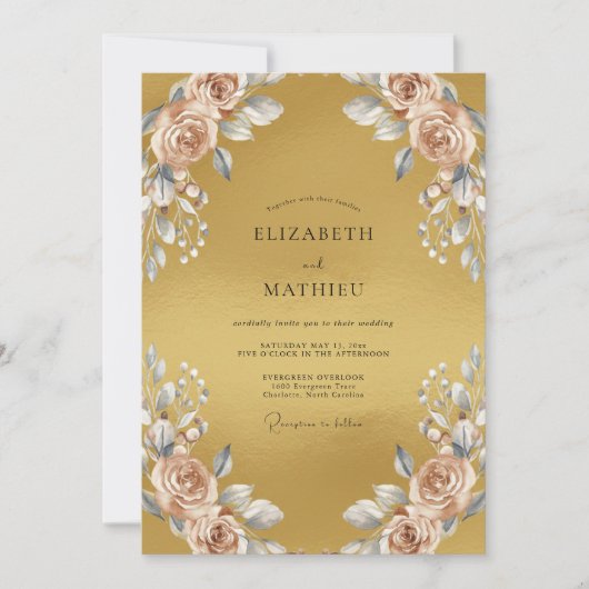 Gouden Champagne Blad Bruiloft Kaart (Voorkant)