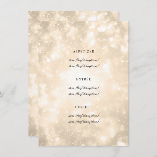 Gouden Champagne Bokeh Elegant Bruiloft Menu (Voorkant / Achterkant)