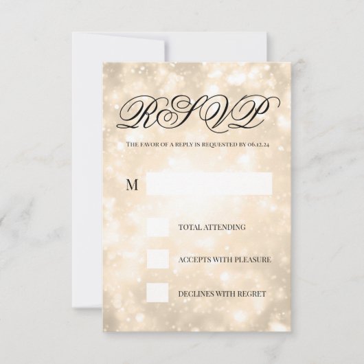 Gouden Champagne Bokeh Elegante Bruiloft RSVP (Voorkant)