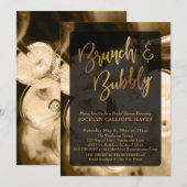 Gouden Champagne Brunch & Borrelende Handlettering Kaart (Voorkant / Achterkant)