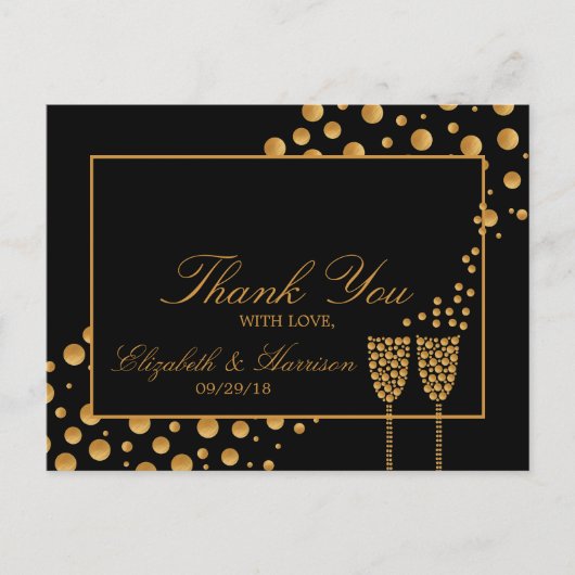 Gouden Champagne Bubbles Engagement Party Dank u Briefkaart (Voorkant)