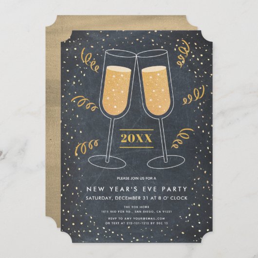 Gouden Champagne Chalkboard oudejaarsavond Kaart (Voorkant / Achterkant)