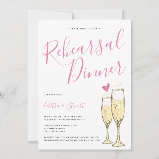 Gouden Champagne fluiten repetitie diner Kaart (Voorkant)