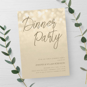Gouden Champagne Lichten Script Dinner Party Kaart