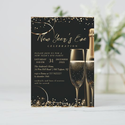 Gouden Champagne oudejaarsfeest Kaart (Staand voorkant)