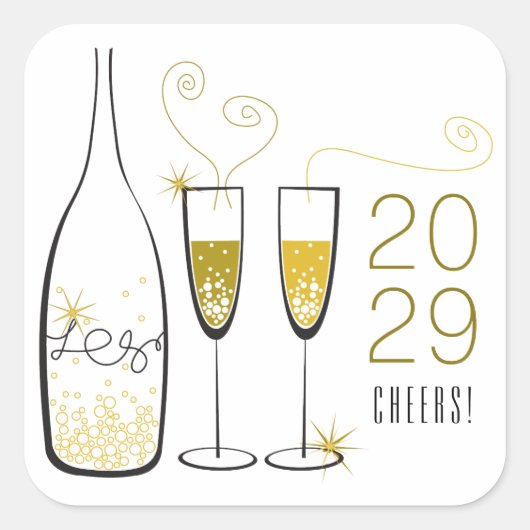 Gouden Champagne Proost Bubbly Stijlvol Chic Nieuw Vierkante Sticker (Voorkant)
