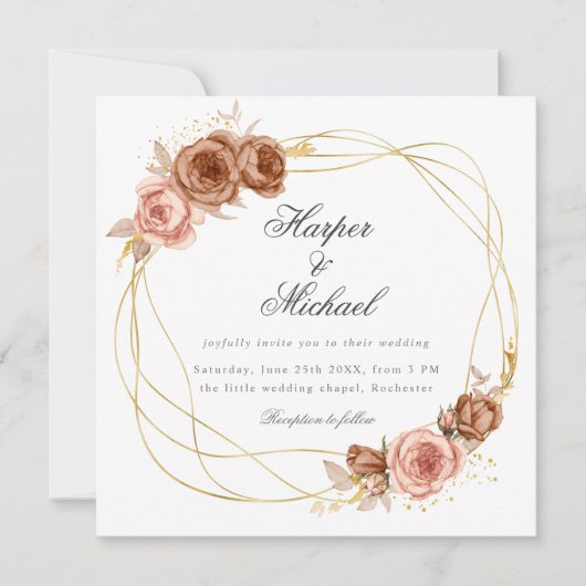 gouden champagne rozen bruiloft kaart (Voorkant)