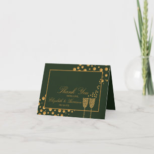 Gouden champagnebubbels - Groen & Goud -  Bedankkaart