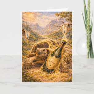Gouden champagnegroen en smeltende klokken verjaar kaart