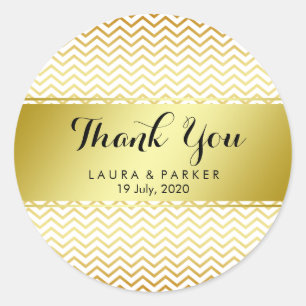 Gouden Chevron Patroon Glitter Dank je bruiloft Ronde Sticker