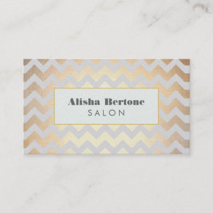 Gouden Chevron Patroon Haarsalon Grijs en Blauw Visitekaartje