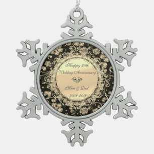 Gouden Chic Bloem Diamonds 50ste Trouwdag Jubileum Tin Sneeuwvlok Ornament