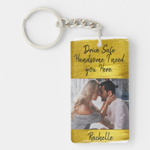 Gouden Chic Elegante Rij Veilig Aangepaste Foto Sl Sleutelhanger