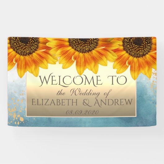Gouden Chic Zonnebloemen Trouwbanner Spandoek (Horizontaal)