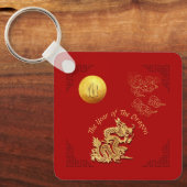 Gouden Chinees Document-besnoeiing Drakenjaar Mono Sleutelhanger (Voorkant)